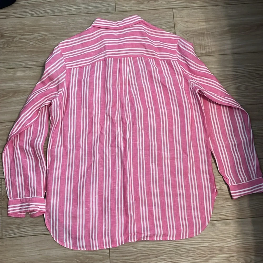 Boden pink and white striped linen button up shirt - Picture 4 of 7